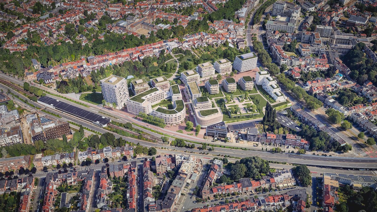 Vue aérienne du masterplan Demey Park